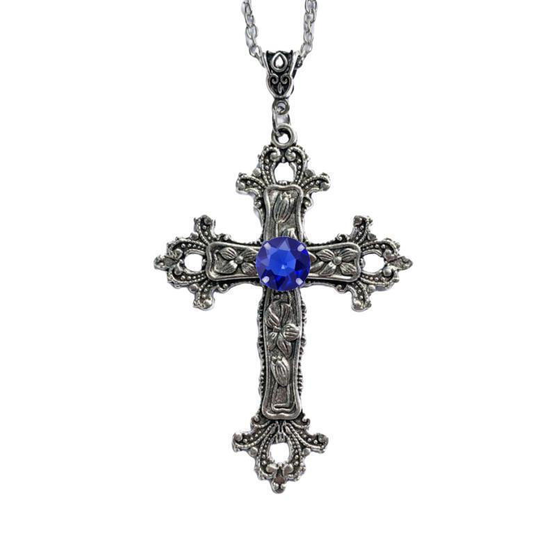 Wholesale  Creative Flower Pattern Cross Diamond Necklace Gothic